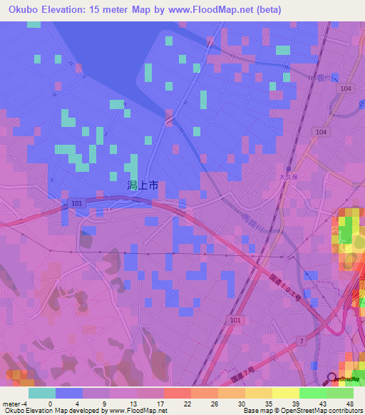 Okubo,Japan Elevation Map
