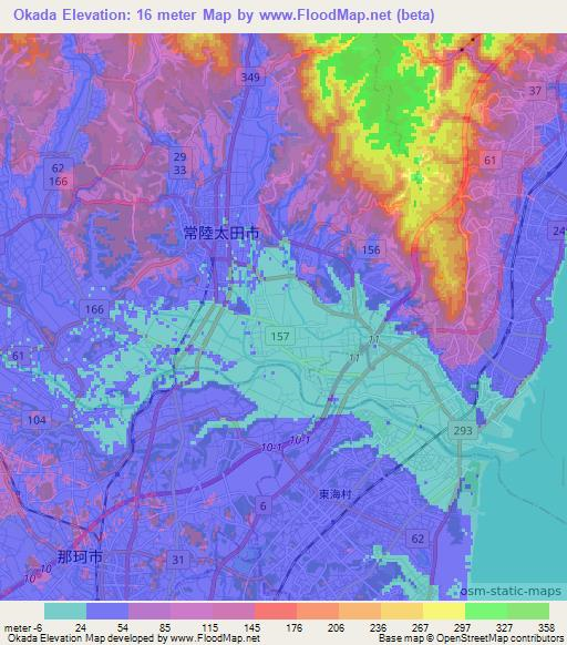 Okada,Japan Elevation Map