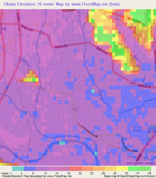 Okada,Japan Elevation Map