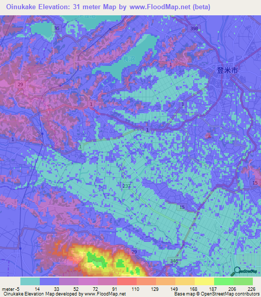 Oinukake,Japan Elevation Map