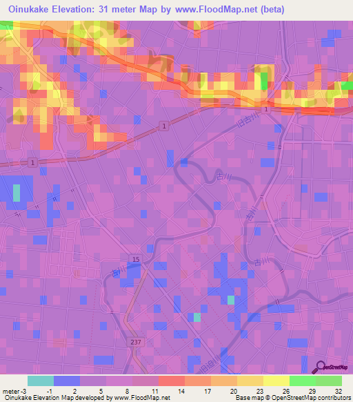 Oinukake,Japan Elevation Map