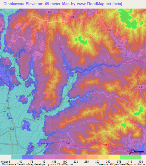 Oinokawara,Japan Elevation Map