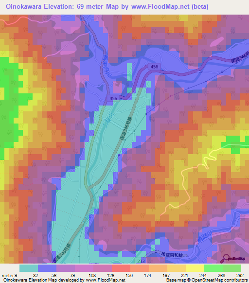 Oinokawara,Japan Elevation Map