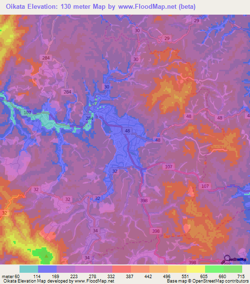 Oikata,Japan Elevation Map