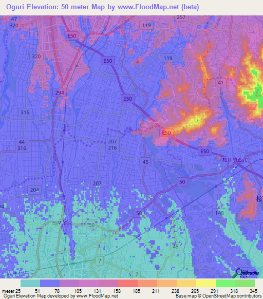 Oguri,Japan Elevation Map