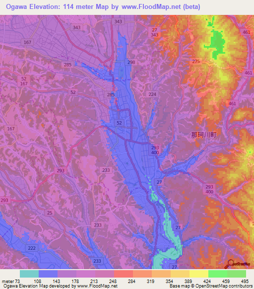 Ogawa,Japan Elevation Map