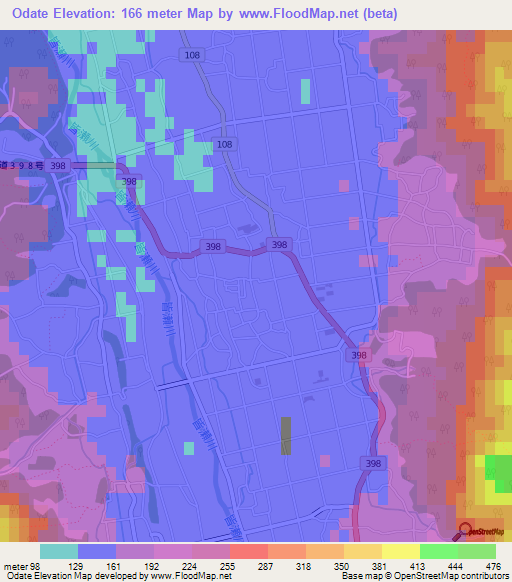 Odate,Japan Elevation Map
