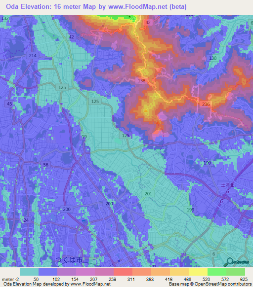 Oda,Japan Elevation Map