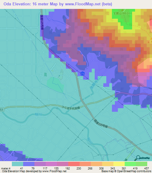 Oda,Japan Elevation Map