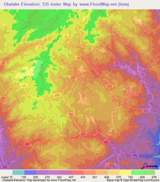 Obatake,Japan Elevation Map