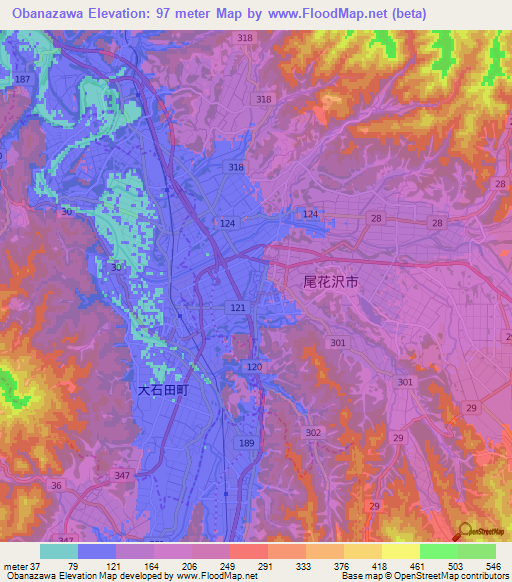 Obanazawa,Japan Elevation Map