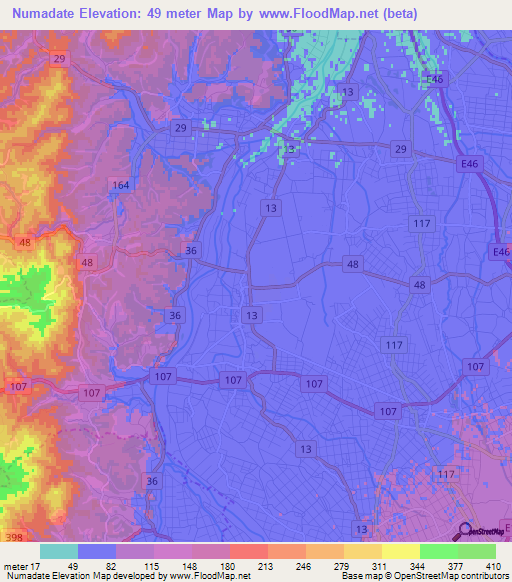 Numadate,Japan Elevation Map