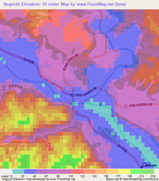 Noguchi,Japan Elevation Map
