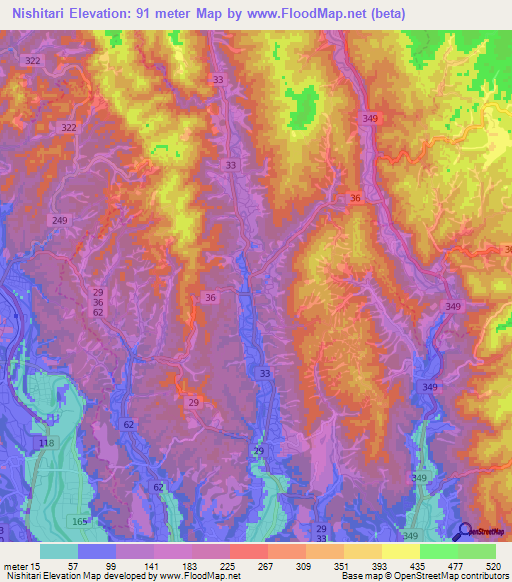 Nishitari,Japan Elevation Map