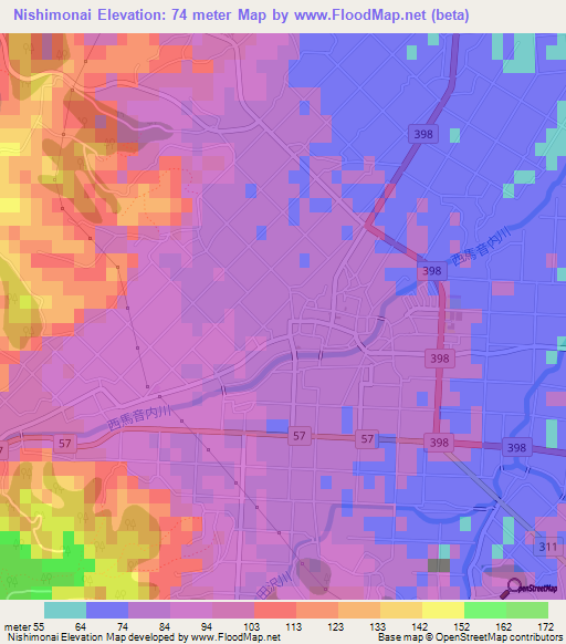 Nishimonai,Japan Elevation Map