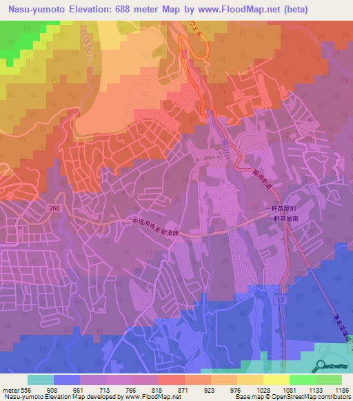 Nasu-yumoto,Japan Elevation Map