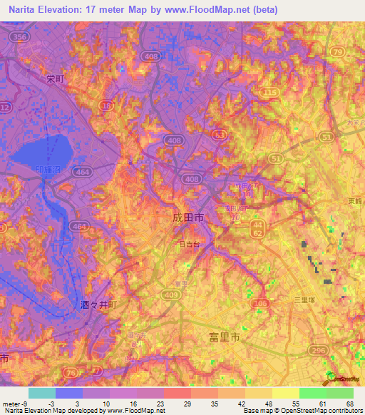 Narita,Japan Elevation Map