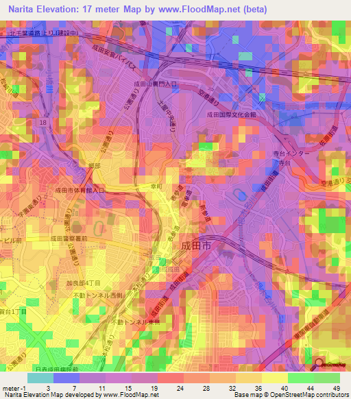 Narita,Japan Elevation Map