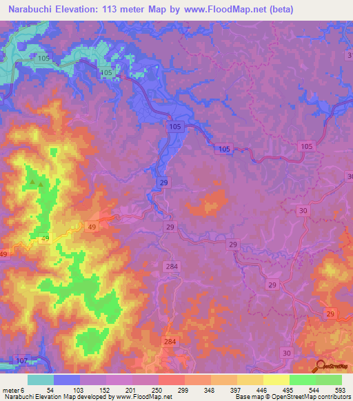 Narabuchi,Japan Elevation Map