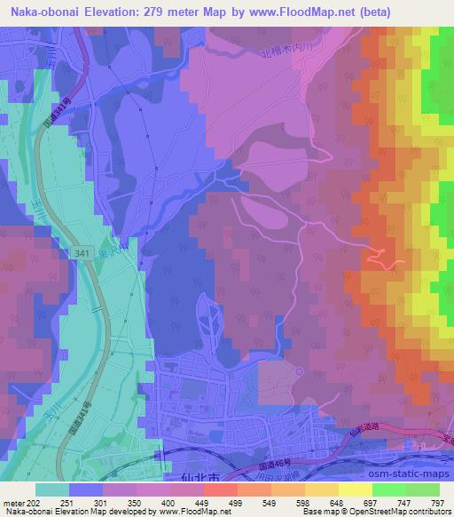 Naka-obonai,Japan Elevation Map