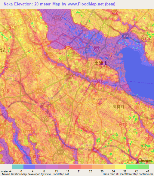 Naka,Japan Elevation Map
