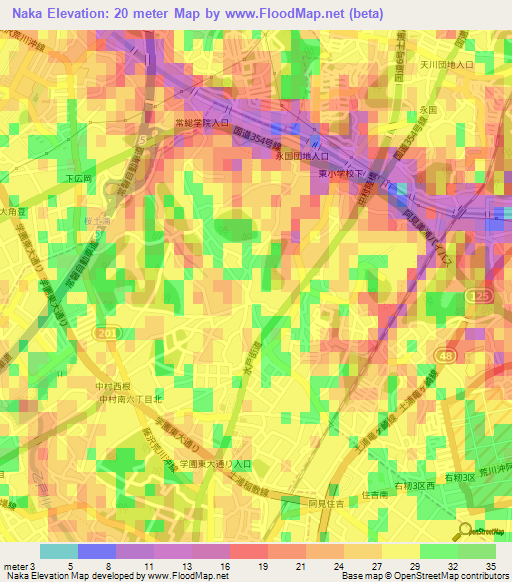 Naka,Japan Elevation Map