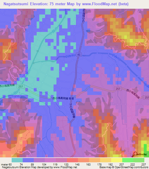 Nagatsutsumi,Japan Elevation Map
