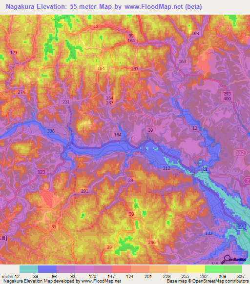 Nagakura,Japan Elevation Map