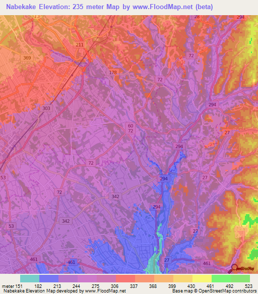 Nabekake,Japan Elevation Map
