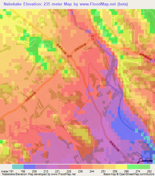 Nabekake,Japan Elevation Map