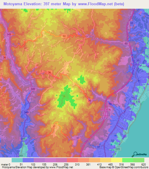 Motoyama,Japan Elevation Map