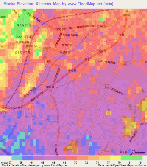 Mooka,Japan Elevation Map