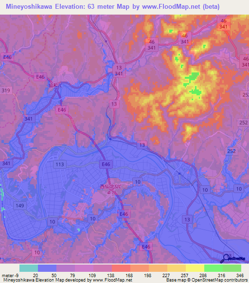 Mineyoshikawa,Japan Elevation Map