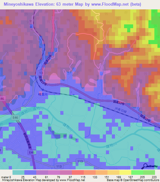 Mineyoshikawa,Japan Elevation Map