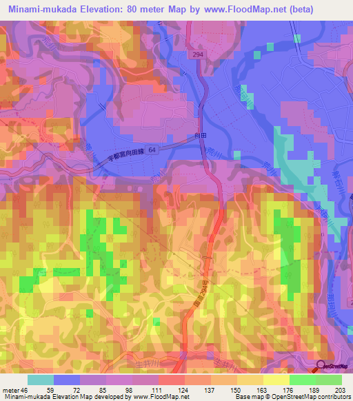 Minami-mukada,Japan Elevation Map