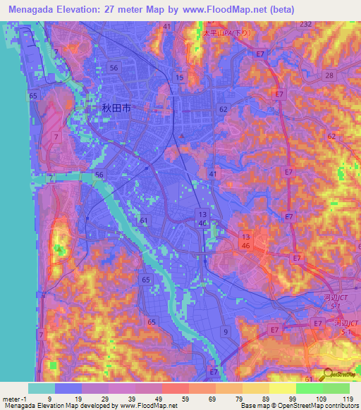 Menagada,Japan Elevation Map