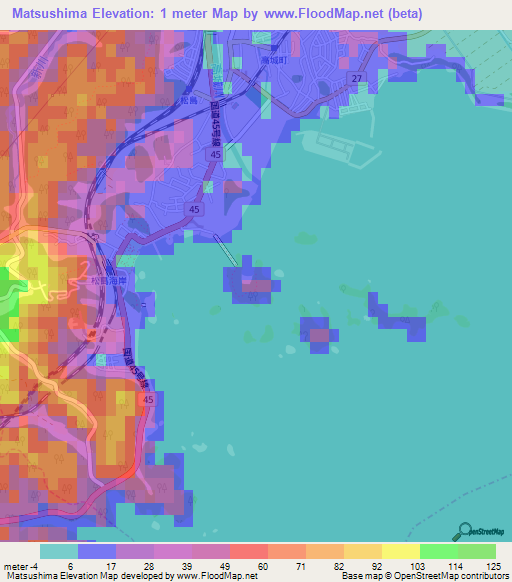 Matsushima,Japan Elevation Map