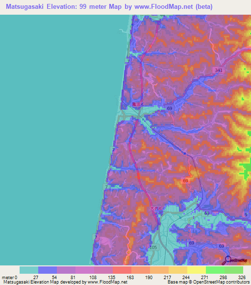 Matsugasaki,Japan Elevation Map