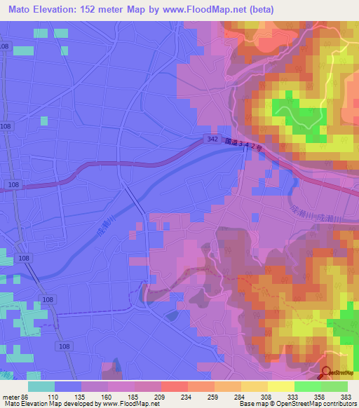 Mato,Japan Elevation Map