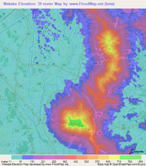 Makabe,Japan Elevation Map