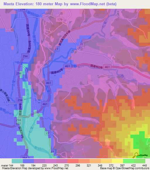 Maeta,Japan Elevation Map
