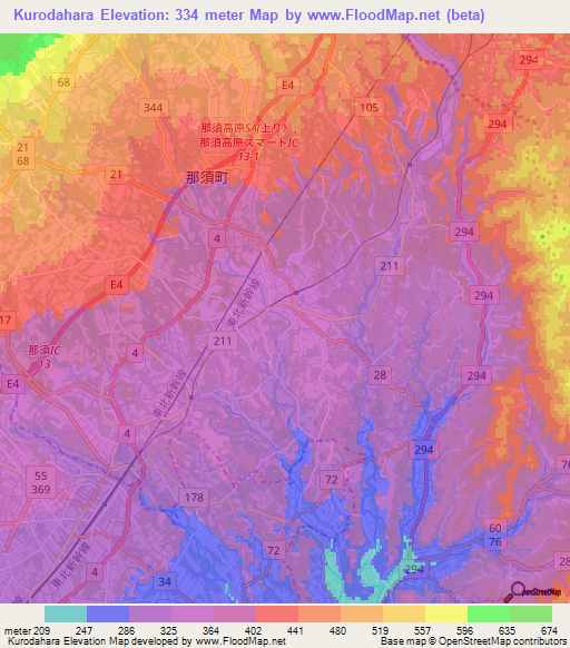 Kurodahara,Japan Elevation Map