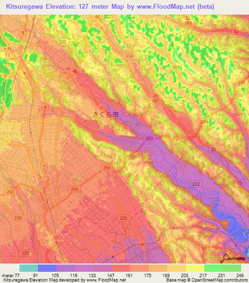 Kitsuregawa,Japan Elevation Map