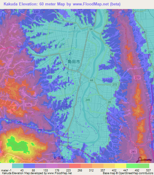 Kakuda,Japan Elevation Map