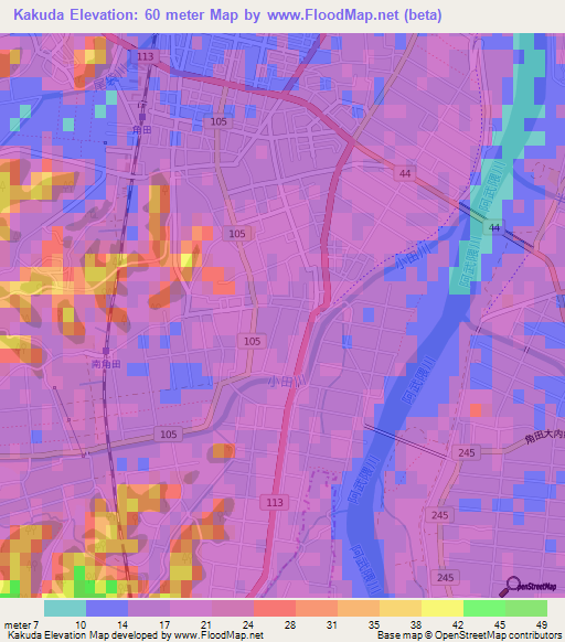 Kakuda,Japan Elevation Map