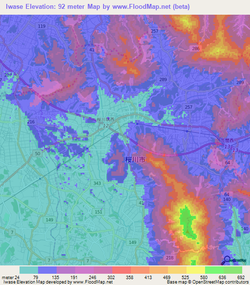 Iwase,Japan Elevation Map