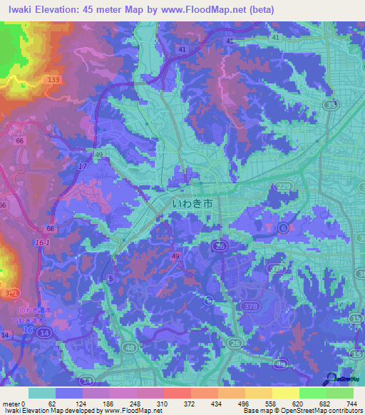 Iwaki,Japan Elevation Map