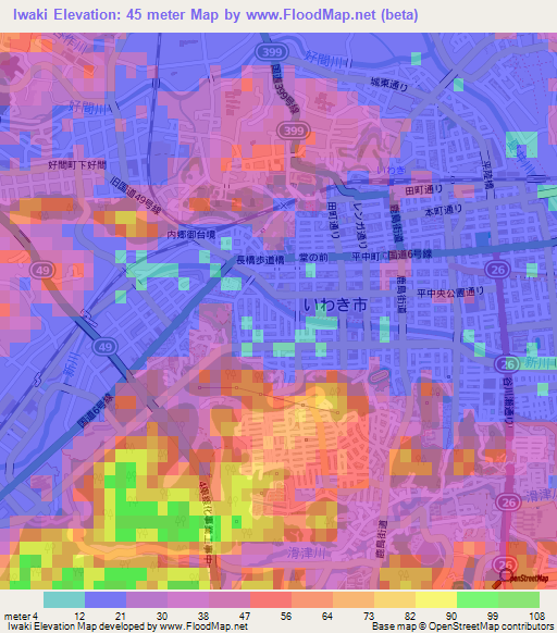 Iwaki,Japan Elevation Map
