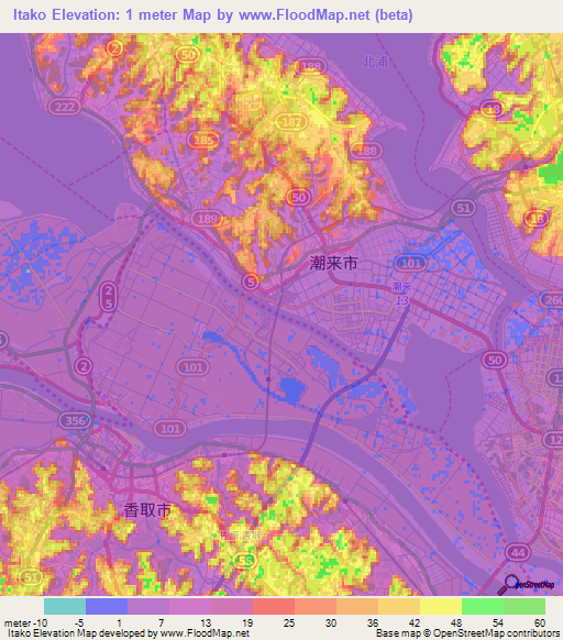 Itako,Japan Elevation Map