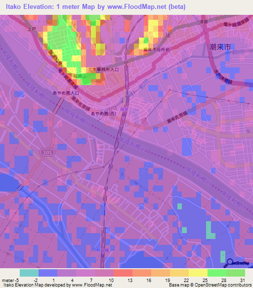 Itako,Japan Elevation Map